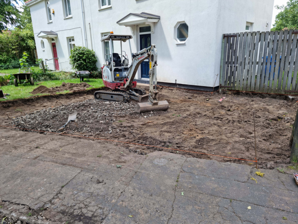 This is a photo of a dig out being carried out by Attleborough Driveway Services in preparation for a block paving driveway